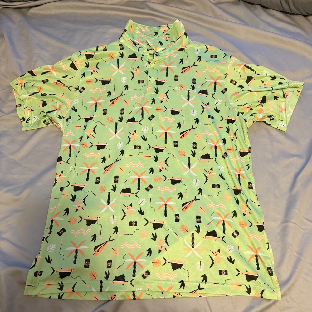 Columbia Mint and Coral Leaf Print Shirt